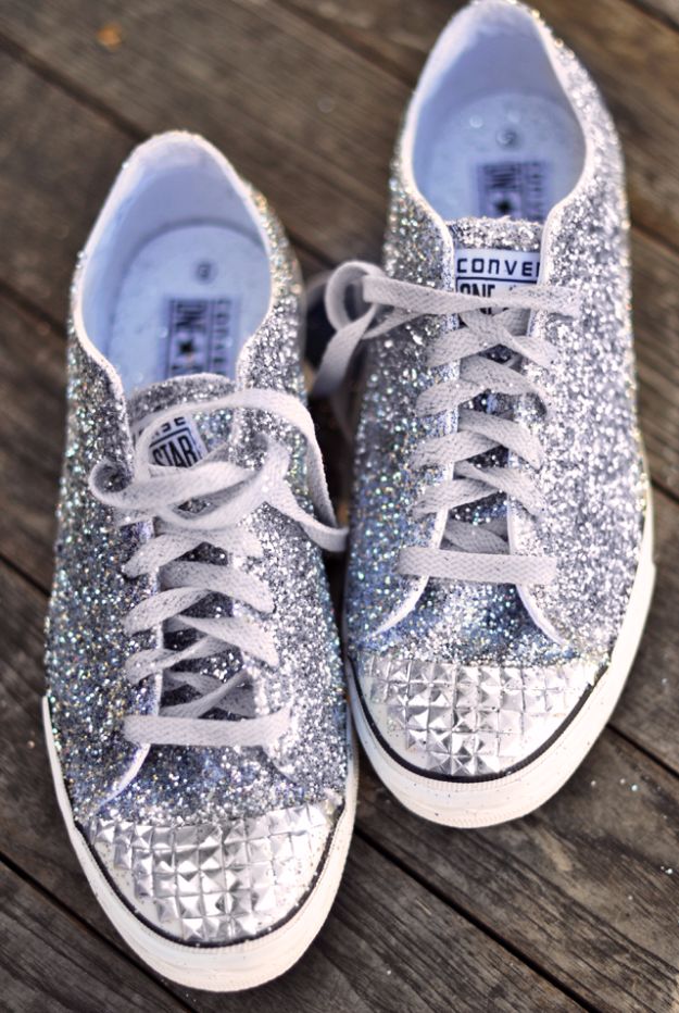 DIY Ideas WIth Glitter - Glitter Sneakers DIY - Easy Crafts and Projects for Decoration, Gifts, and Bedroom Decor - How To Make Ombre, Mod Podge and Glitter Mason Jar Gift Ideas For Teens - Easy Clothes and Makeup Crafts For Teenagers #diyideas #glitter #crafts