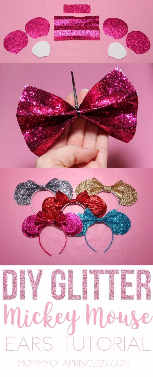 DIY Ideas WIth Glitter - Glittery DIY Mickey Ears for less than $5 - Easy Crafts and Projects for Decoration, Gifts, and Bedroom Decor - How To Make Ombre, Mod Podge and Glitter Mason Jar Gift Ideas For Teens - Easy Clothes and Makeup Crafts For Teenagers #diyideas #glitter #crafts