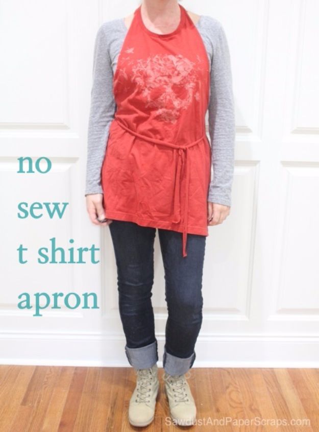 T-Shirt Makeovers - No Sew T-Shirt Apron - Fun Upcycle Ideas for Tees - How To Make Simple Awesome Summer Style Projects - Cute Sleeve and Neckline Ideas - Cheap and Easy Ways To Upcycle Tshirts for Fun Clothes and Fashion - Quick Projects for Teens and Teenagers on A Budget #teenfashion #tshirtideas #teencrafts