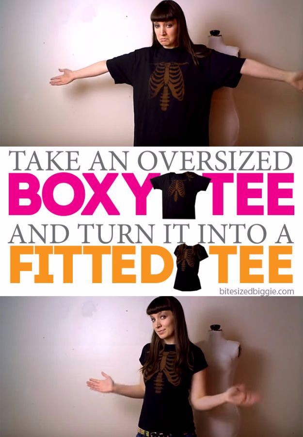 T-Shirt Makeovers - Remake a Boxy T-Shirt into a Fitted Tee - Fun Upcycle Ideas for Tees - How To Make Simple Awesome Summer Style Projects - Cute Sleeve and Neckline Ideas - Cheap and Easy Ways To Upcycle Tshirts for Fun Clothes and Fashion - Quick Projects for Teens and Teenagers on A Budget #teenfashion #tshirtideas #teencrafts
