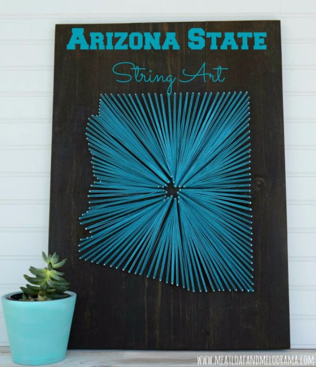 Cheap DIY Gifts and Inexpensive Homemade Christmas Gift Ideas for People on A Budget - Arizona State String Art - To Make These Cool Presents Instead of Buying for the Holidays - Easy and Low Cost Gifts fTo Make For Friends and Neighbors - Quick Dollar Store Crafts and Projects for Xmas Gift Giving Parties - Step by Step Tutorials and Instructions #diygifts #teencrafts #diyideas #crafts #christmasgifts #cheapgifts