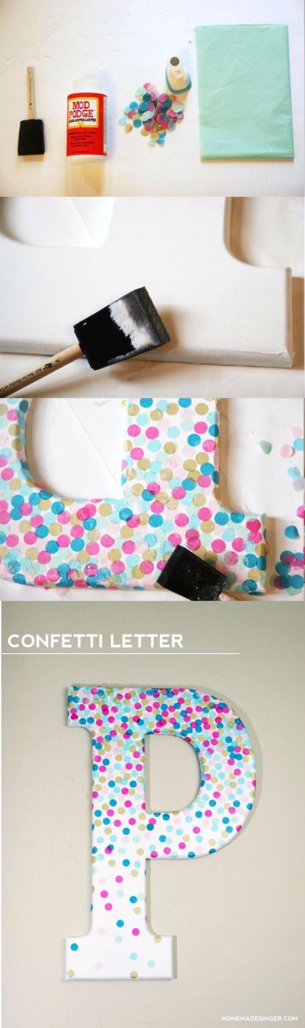 Mod Podge Crafts - Confetti Letters - DIY Modge Podge Ideas On Wood, Glass, Canvases, Fabric, Paper and Mason Jars - How To Make Pictures, Home Decor, Easy Craft Ideas and DIY Wall Art for Beginners - Cute, Cheap Crafty Homemade Gifts for Christmas and Birthday Presents 