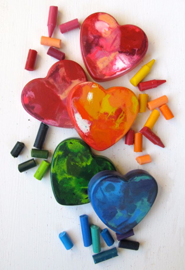 Cheap DIY Valentine's Day Gift Ideas - Crayon Heart Valentines - Make These Easy and Inexpensive Crafts and Valentine Projects - Cute Dollar Store Ideas, Tutorials for Making Jars, Gift Boxes, Pink Red and Heart Shaped Decor - Creative Ways To Say I Love You to Your BFF, Boyfriend, Girlfriend, Husband, Wife and Kids #diyideas #valentines #cheapgifts #valentinesgifts #valentinesday