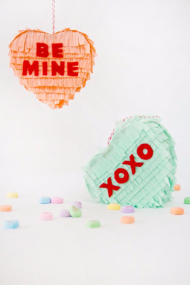 Cheap DIY Valentine's Day Gift Ideas - DIY Conversation Heart Piñatas - Make These Easy and Inexpensive Crafts and Valentine Projects - Cute Dollar Store Ideas, Tutorials for Making Jars, Gift Boxes, Pink Red and Heart Shaped Decor - Creative Ways To Say I Love You to Your BFF, Boyfriend, Girlfriend, Husband, Wife and Kids #diyideas #valentines #cheapgifts #valentinesgifts #valentinesday