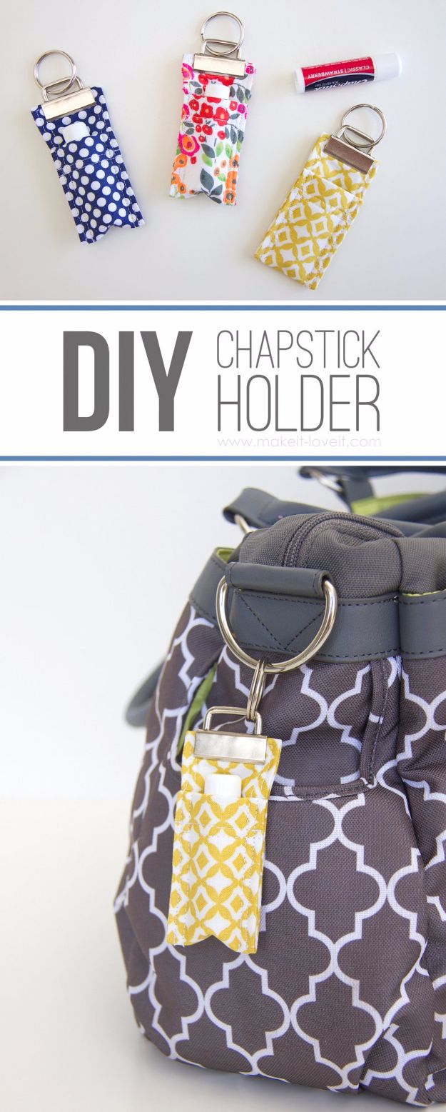 Crafts for Teens to Make and Sell - DIY Fabric Chapstick Holder - Cheap and Easy DIY Ideas To Make For Extra Money - Best Things to Sell On Etsy, Dollar Store Craft Ideas, Quick Projects for Teenagers To Make Spending Cash - DIY Gifts, Wall Art, School Supplies, Room Decor, Jewelry, Fashion, Hair Accessories, Bracelets, Magnets #teencrafts #craftstosell #etsyideass