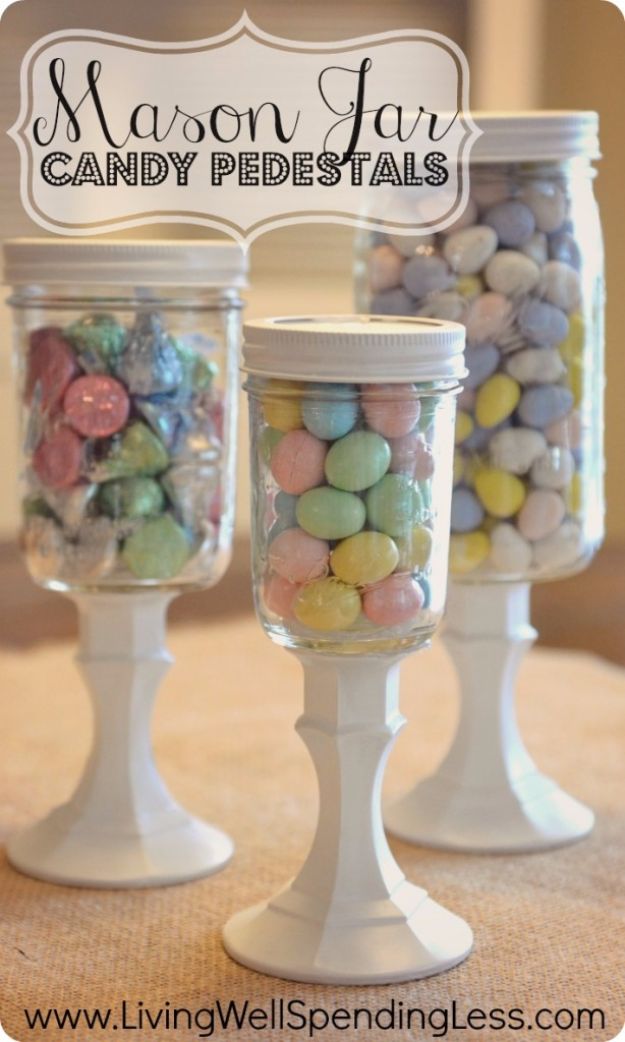 Crafts for Teens to Make and Sell - DIY Mason Jar Candy Pedestals - Cheap and Easy DIY Ideas To Make For Extra Money - Best Things to Sell On Etsy, Dollar Store Craft Ideas, Quick Projects for Teenagers To Make Spending Cash - DIY Gifts, Wall Art, School Supplies, Room Decor, Jewelry, Fashion, Hair Accessories, Bracelets, Magnets #teencrafts #craftstosell #etsyideass