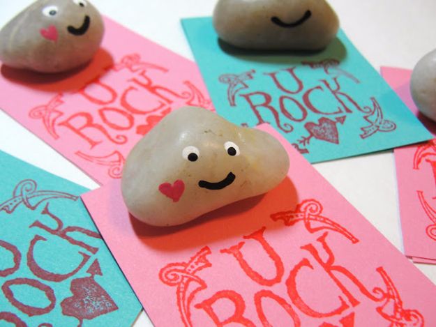 Cheap DIY Valentine's Day Gift Ideas - DIY Pet Rock Valentine Cards - Make These Easy and Inexpensive Crafts and Valentine Projects - Cute Dollar Store Ideas, Tutorials for Making Jars, Gift Boxes, Pink Red and Heart Shaped Decor - Creative Ways To Say I Love You to Your BFF, Boyfriend, Girlfriend, Husband, Wife and Kids #diyideas #valentines #cheapgifts #valentinesgifts #valentinesday