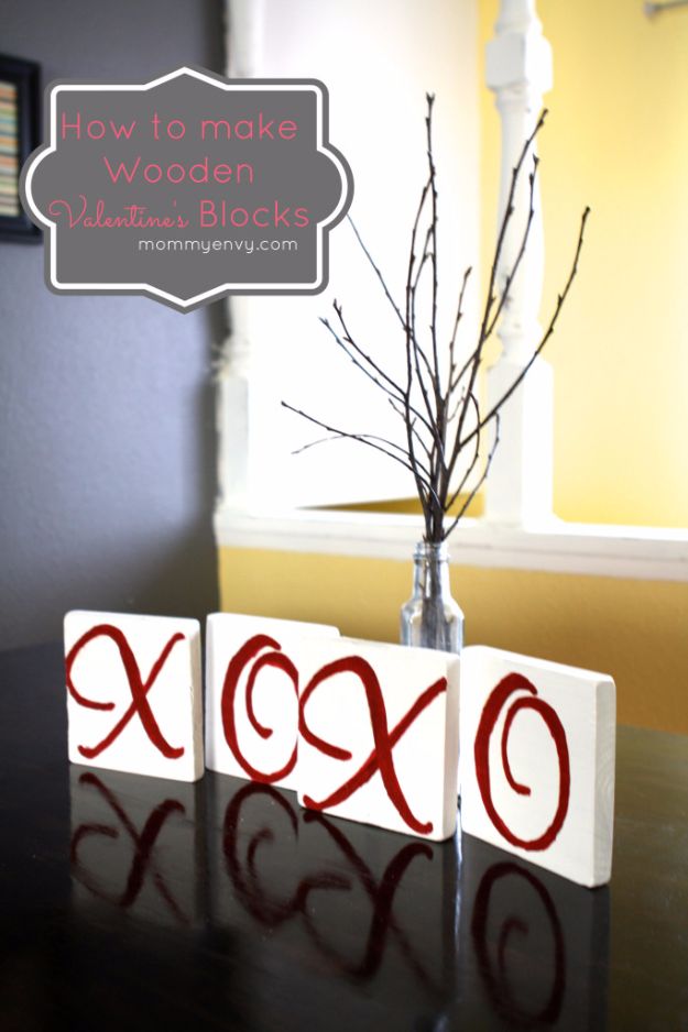 Cheap DIY Valentine's Day Gift Ideas - DIY XOXO Valentine's Blocks - Make These Easy and Inexpensive Crafts and Valentine Projects - Cute Dollar Store Ideas, Tutorials for Making Jars, Gift Boxes, Pink Red and Heart Shaped Decor - Creative Ways To Say I Love You to Your BFF, Boyfriend, Girlfriend, Husband, Wife and Kids #diyideas #valentines #cheapgifts #valentinesgifts #valentinesday