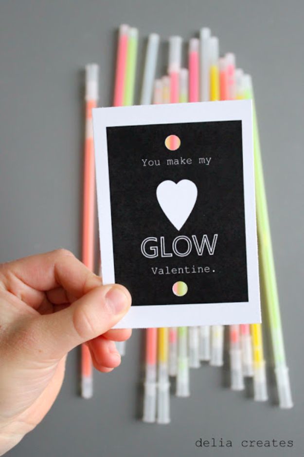 Cheap DIY Valentine's Day Gift Ideas - Glow Stick Valentines - Make These Easy and Inexpensive Crafts and Valentine Projects - Cute Dollar Store Ideas, Tutorials for Making Jars, Gift Boxes, Pink Red and Heart Shaped Decor - Creative Ways To Say I Love You to Your BFF, Boyfriend, Girlfriend, Husband, Wife and Kids #diyideas #valentines #cheapgifts #valentinesgifts #valentinesday