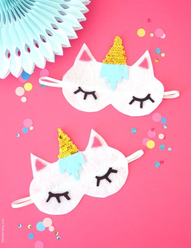 Crafts for Teens to Make and Sell - No-Sew DIY Unicorn Sleeping Masks - Cheap and Easy DIY Ideas To Make For Extra Money - Best Things to Sell On Etsy, Dollar Store Craft Ideas, Quick Projects for Teenagers To Make Spending Cash - DIY Gifts, Wall Art, School Supplies, Room Decor, Jewelry, Fashion, Hair Accessories, Bracelets, Magnets #teencrafts #craftstosell #etsyideass