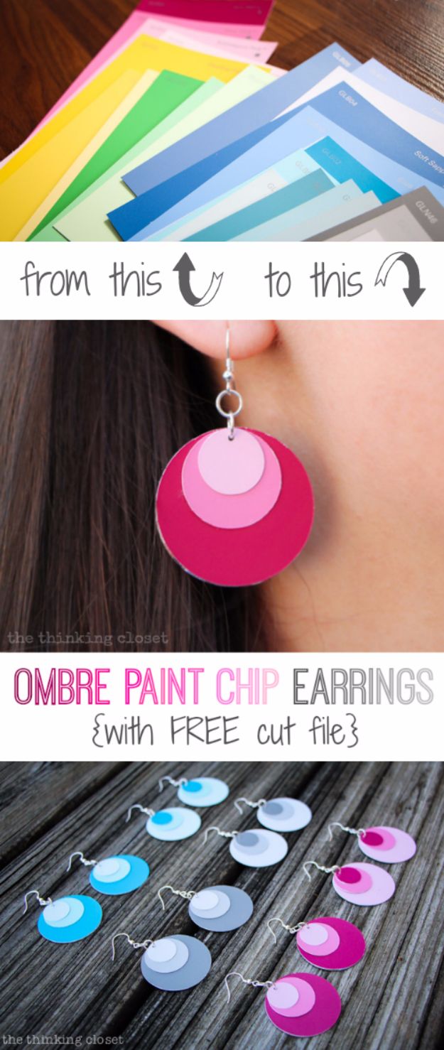 Cheap DIY Gifts and Inexpensive Homemade Christmas Gift Ideas for People on A Budget - Ombre Paint Chip Earrings - To Make These Cool Presents Instead of Buying for the Holidays - Easy and Low Cost Gifts fTo Make For Friends and Neighbors - Quick Dollar Store Crafts and Projects for Xmas Gift Giving Parties - Step by Step Tutorials and Instructions #diygifts #teencrafts #diyideas #crafts #christmasgifts #cheapgifts