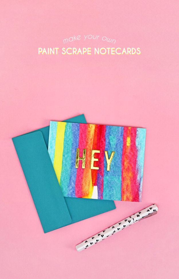 Crafts for Teens to Make and Sell - Paint Scrape Notecards - Cheap and Easy DIY Ideas To Make For Extra Money - Best Things to Sell On Etsy, Dollar Store Craft Ideas, Quick Projects for Teenagers To Make Spending Cash - DIY Gifts, Wall Art, School Supplies, Room Decor, Jewelry, Fashion, Hair Accessories, Bracelets, Magnets #teencrafts #craftstosell #etsyideass