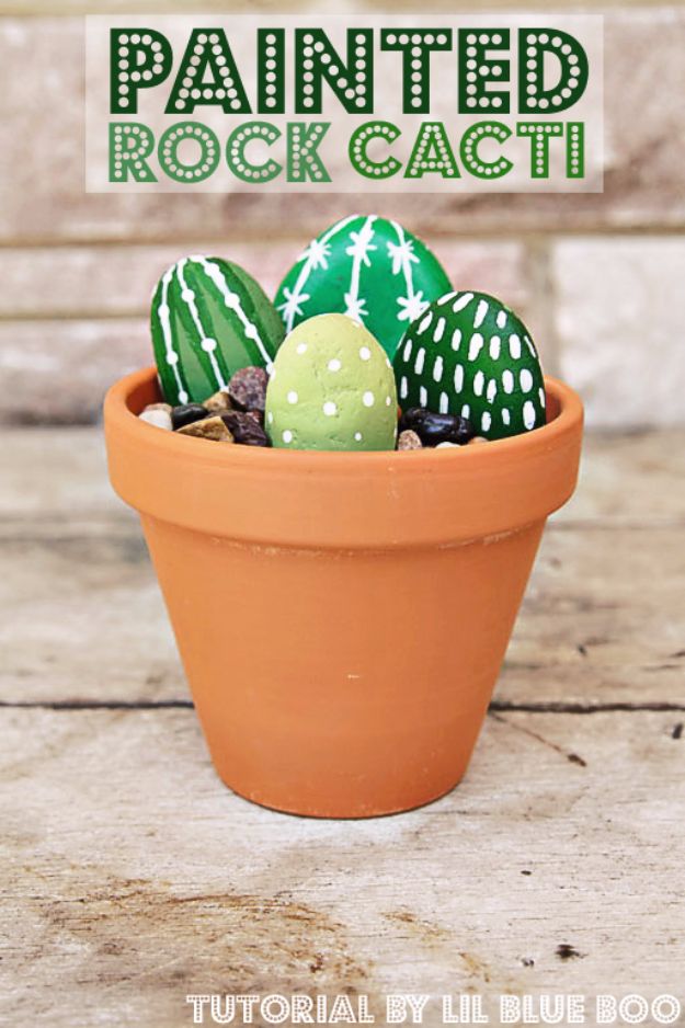 Crafts for Teens to Make and Sell - Painted Rock Cacti - Cheap and Easy DIY Ideas To Make For Extra Money - Best Things to Sell On Etsy, Dollar Store Craft Ideas, Quick Projects for Teenagers To Make Spending Cash - DIY Gifts, Wall Art, School Supplies, Room Decor, Jewelry, Fashion, Hair Accessories, Bracelets, Magnets #teencrafts #craftstosell #etsyideass
