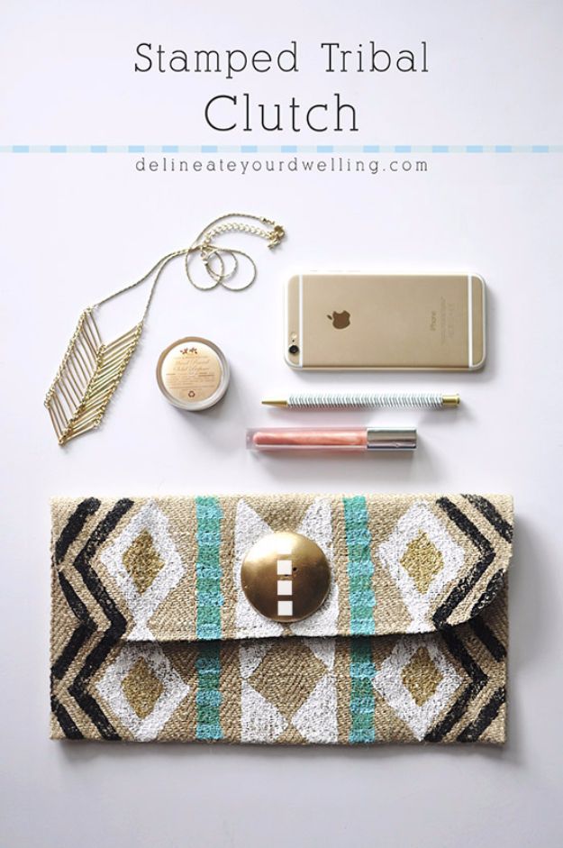 Crafts for Teens to Make and Sell - Stamped Tribal Clutch - Cheap and Easy DIY Ideas To Make For Extra Money - Best Things to Sell On Etsy, Dollar Store Craft Ideas, Quick Projects for Teenagers To Make Spending Cash - DIY Gifts, Wall Art, School Supplies, Room Decor, Jewelry, Fashion, Hair Accessories, Bracelets, Magnets #teencrafts #craftstosell #etsyideass