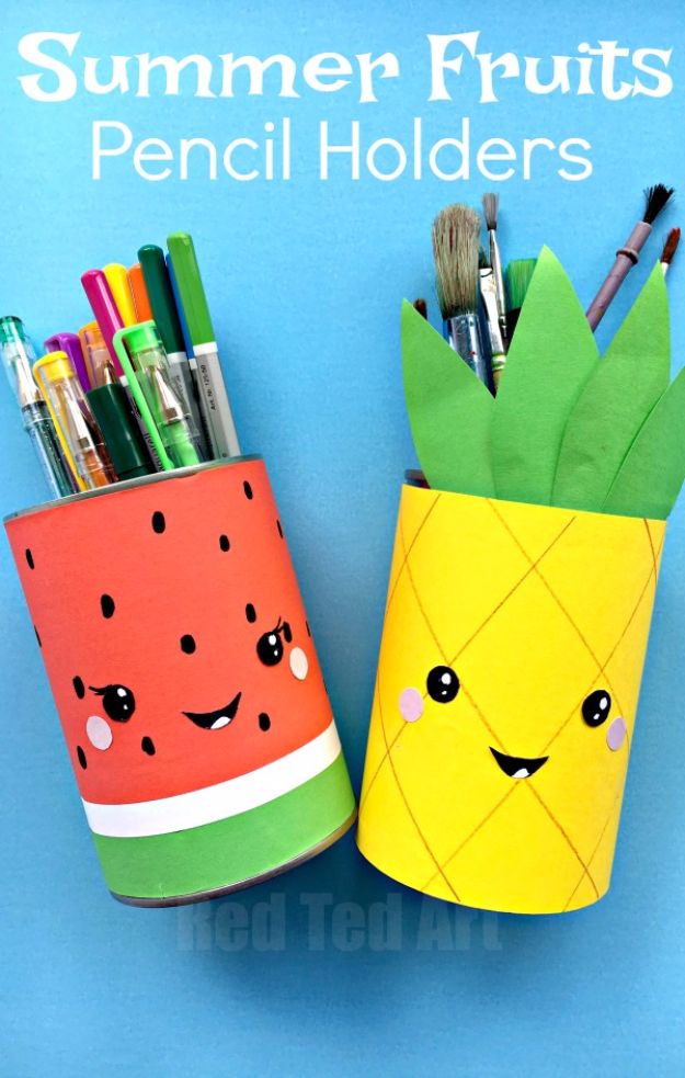 Crafts for Teens to Make and Sell - Summer Pencil Holders - Cheap and Easy DIY Ideas To Make For Extra Money - Best Things to Sell On Etsy, Dollar Store Craft Ideas, Quick Projects for Teenagers To Make Spending Cash - DIY Gifts, Wall Art, School Supplies, Room Decor, Jewelry, Fashion, Hair Accessories, Bracelets, Magnets #teencrafts #craftstosell #etsyideass
