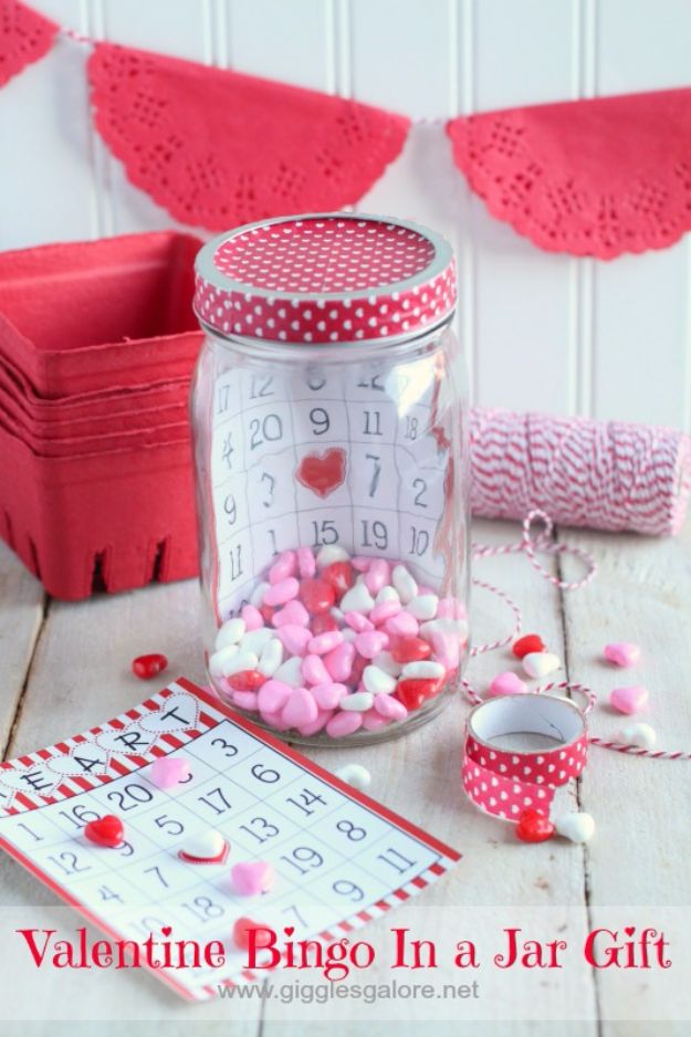 Cheap DIY Valentine's Day Gift Ideas - Valentine Bingo In a Jar Gift - Make These Easy and Inexpensive Crafts and Valentine Projects - Cute Dollar Store Ideas, Tutorials for Making Jars, Gift Boxes, Pink Red and Heart Shaped Decor - Creative Ways To Say I Love You to Your BFF, Boyfriend, Girlfriend, Husband, Wife and Kids #diyideas #valentines #cheapgifts #valentinesgifts #valentinesday
