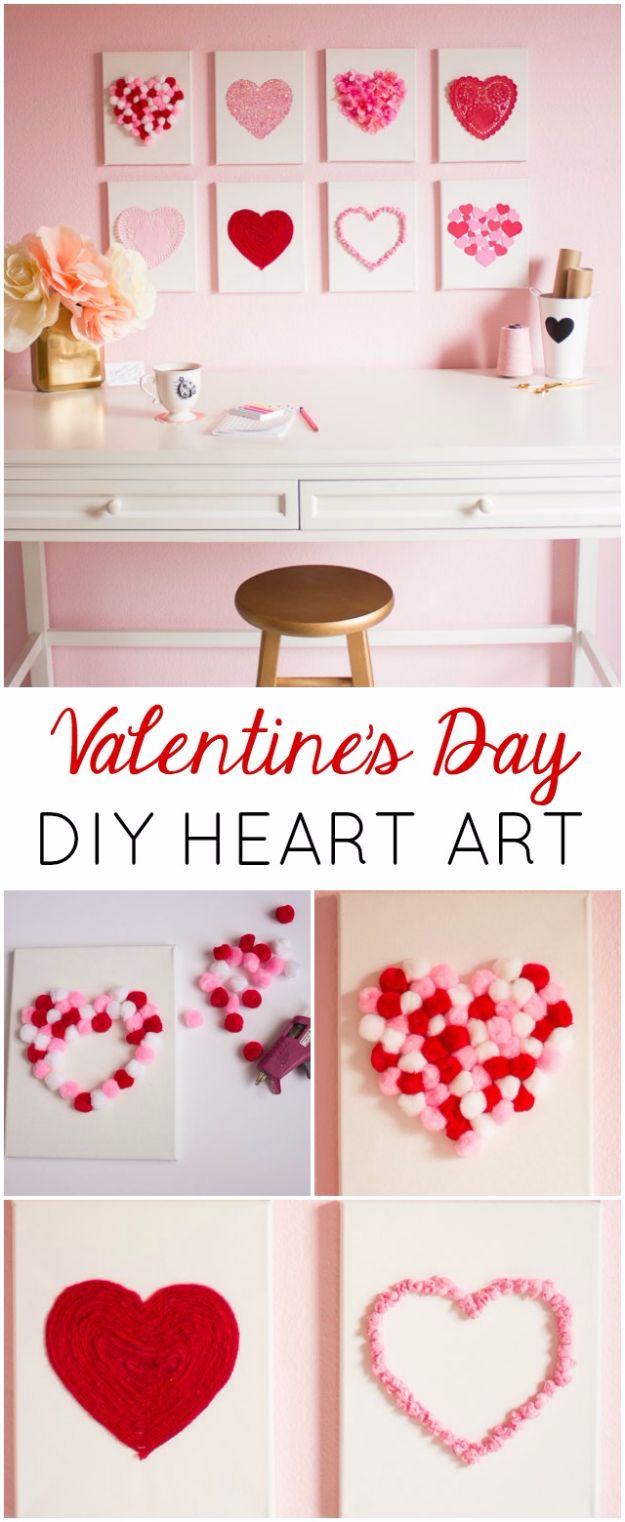 Cheap DIY Valentine's Day Gift Ideas - Valentine's Day DIY Canvas Heart Art - Make These Easy and Inexpensive Crafts and Valentine Projects - Cute Dollar Store Ideas, Tutorials for Making Jars, Gift Boxes, Pink Red and Heart Shaped Decor - Creative Ways To Say I Love You to Your BFF, Boyfriend, Girlfriend, Husband, Wife and Kids #diyideas #valentines #cheapgifts #valentinesgifts #valentinesday