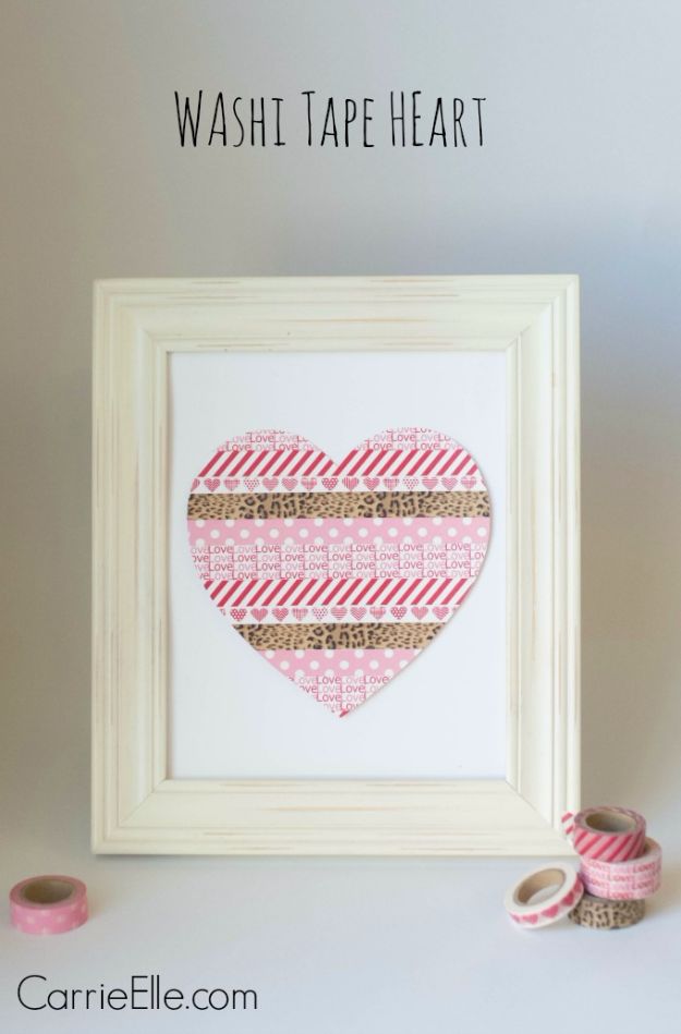Cheap DIY Valentine's Day Gift Ideas - Washi Tape Heart - Make These Easy and Inexpensive Crafts and Valentine Projects - Cute Dollar Store Ideas, Tutorials for Making Jars, Gift Boxes, Pink Red and Heart Shaped Decor - Creative Ways To Say I Love You to Your BFF, Boyfriend, Girlfriend, Husband, Wife and Kids #diyideas #valentines #cheapgifts #valentinesgifts #valentinesday