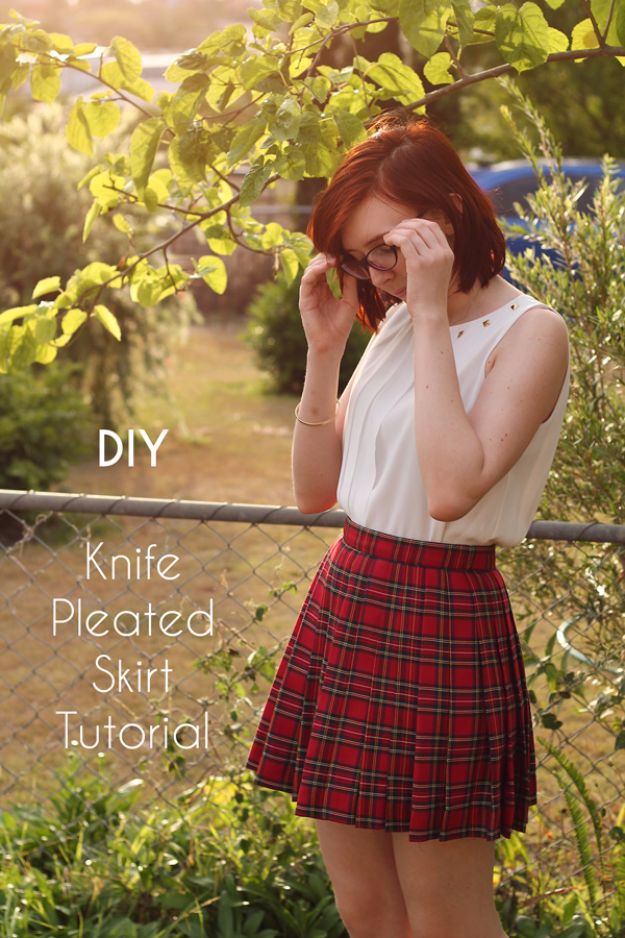 DIY Teen Fashion for Spring - DIY Knife Pleated Skirt - Easy Homemade Clothing Tutorials and Things To Make To Wear - Cute Patterns and Projects for Teens to Make, T-Shirts, Skirts, Dresses, Shorts and Ideas for Jeans - Tops, Tanks and Tees With Free Tutorial Ideas and Instructions 