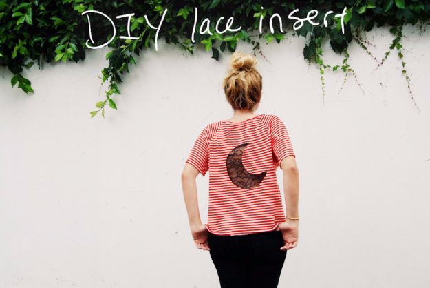 DIY Teen Fashion for Spring - DIY Lace Insert Tee - Easy Homemade Clothing Tutorials and Things To Make To Wear - Cute Patterns and Projects for Teens to Make, T-Shirts, Skirts, Dresses, Shorts and Ideas for Jeans - Tops, Tanks and Tees With Free Tutorial Ideas and Instructions 