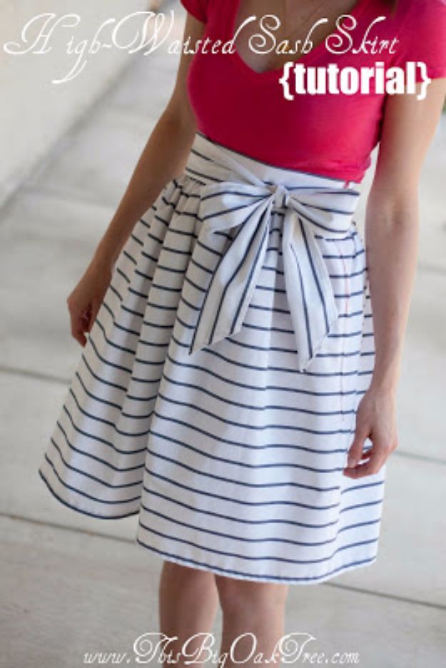 DIY Teen Fashion for Spring - High-Waisted Sash Skirt - Easy Homemade Clothing Tutorials and Things To Make To Wear - Cute Patterns and Projects for Teens to Make, T-Shirts, Skirts, Dresses, Shorts and Ideas for Jeans - Tops, Tanks and Tees With Free Tutorial Ideas and Instructions 