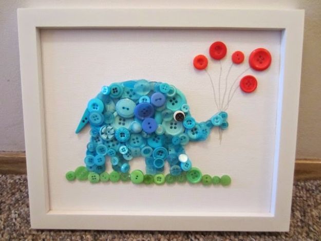 DIY Ideas With Elephants - Cute DIY Craft Elephant Buttons Painting - Easy Wall Art Ideas, Crafts, Jewelry, Arts and Craft Projects for Kids, Teens and Adults- Simple Canvases, Throw Pillows, Cute Paintings for Nurseries, Dollar Store Crafts and Fun Dorm Room and Bedroom Decor - Tutorials for Crafty Ideas Decorated With an Elephant