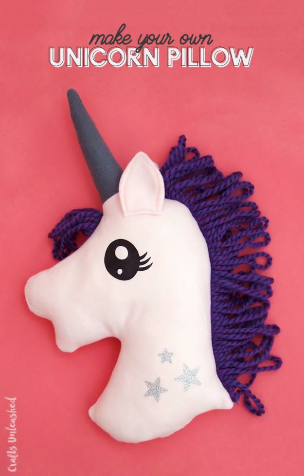 DIY Ideas With Unicorns - DIY Unicorn Pillow - Cute and Easy DIY Projects for Unicorn Lovers - Wall and Home Decor Projects, Things To Make and Sell on Etsy - Quick Gifts to Make for Friends and Family - Homemade No Sew Projects and Pillows - Fun Jewelry, Desk Decor Cool Clothes and Accessories 