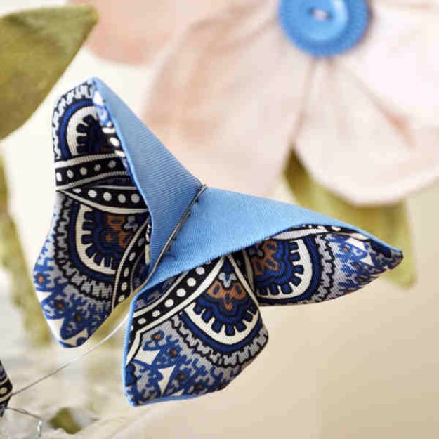 DIY Ideas With Butterflies - Fabric Origami Butterfly - Cute and Easy DIY Projects for Butterfly Lovers - Wall and Home Decor Projects, Things To Make and Sell on Etsy - Quick Gifts to Make for Friends and Family - Homemade No Sew Projects- Fun Jewelry, Cool Clothes and Accessories #diyideas #butterflies #teencrafts