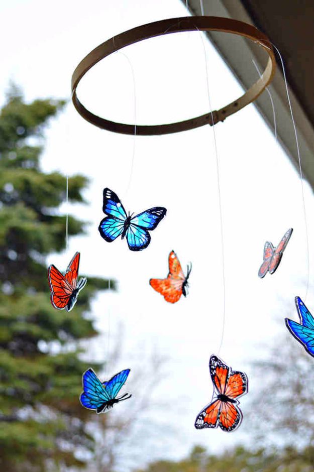DIY Ideas With Butterflies - Shrink Plastic Butterfly Mobile - Cute and Easy DIY Projects for Butterfly Lovers - Wall and Home Decor Projects, Things To Make and Sell on Etsy - Quick Gifts to Make for Friends and Family - Homemade No Sew Projects- Fun Jewelry, Cool Clothes and Accessories #diyideas #butterflies #teencrafts