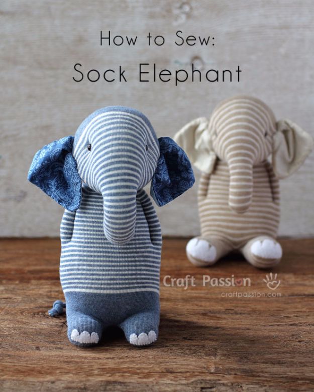 DIY Ideas With Elephants - Sock Elephant - Easy Wall Art Ideas, Crafts, Jewelry, Arts and Craft Projects for Kids, Teens and Adults- Simple Canvases, Throw Pillows, Cute Paintings for Nurseries, Dollar Store Crafts and Fun Dorm Room and Bedroom Decor - Tutorials for Crafty Ideas Decorated With an Elephant