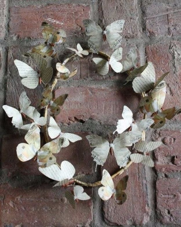 DIY Ideas With Butterflies - Wreath Of Paper Butterflies - Cute and Easy DIY Projects for Butterfly Lovers - Wall and Home Decor Projects, Things To Make and Sell on Etsy - Quick Gifts to Make for Friends and Family - Homemade No Sew Projects- Fun Jewelry, Cool Clothes and Accessories #diyideas #butterflies #teencrafts