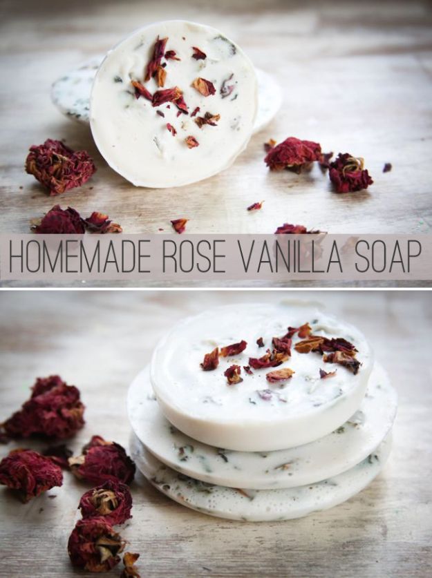 Cool Soaps To Make At Home - Rose Vanilla Soap - DIY Soap Recipes and Ideas - Best Soap Tutorials for Soap Making Without Lye - Easy Cold Process Melt and Pour Tips for Beginners - Crockpot, Essential Oils, Homemade Natural Soaps and Products - Creative Crafts and DIY for Teens, Kids and Adults #soapmaking #diygifts #soap #soaprecipes