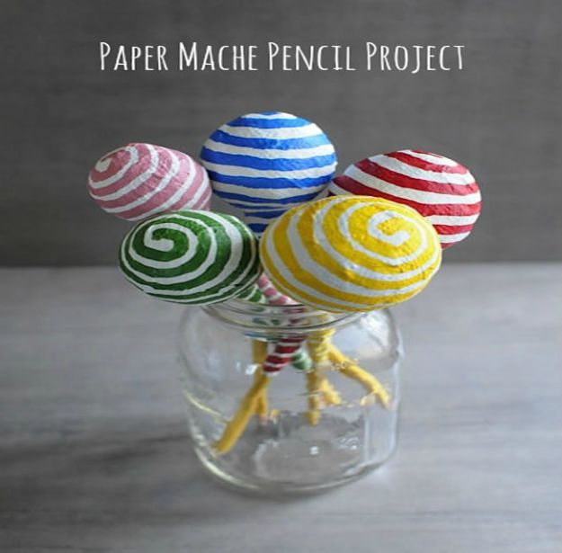 Creative Paper Mache Crafts - Bulbous Pencils Paper Mache - Easy DIY Ideas for Making Paper Mache Projects - Cool Newspaper and Paper Bag Craft Tips - Recipe for for How To Make Homemade Paper Mashe paste - Halloween Masks and Costume Tutorials - Sculpture, Animals and Ideas for Kids #diyideas #papermache #teencrafts #crafts