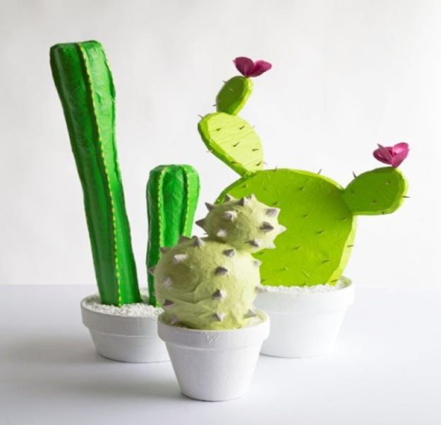 Creative Paper Mache Crafts - DIY Papier Mache Cacti - Easy DIY Ideas for Making Paper Mache Projects - Cool Newspaper and Paper Bag Craft Tips - Recipe for for How To Make Homemade Paper Mashe paste - Halloween Masks and Costume Tutorials - Sculpture, Animals and Ideas for Kids #diyideas #papermache #teencrafts #crafts