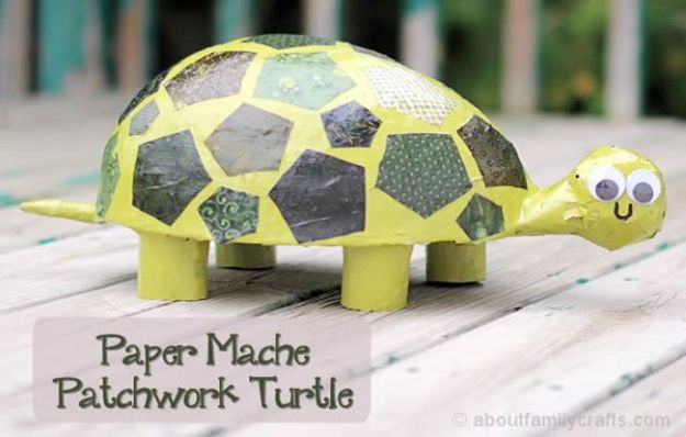 Creative Paper Mache Crafts - Paper Mache Patchwork Turtle - Easy DIY Ideas for Making Paper Mache Projects - Cool Newspaper and Paper Bag Craft Tips - Recipe for for How To Make Homemade Paper Mashe paste - Halloween Masks and Costume Tutorials - Sculpture, Animals and Ideas for Kids #diyideas #papermache #teencrafts #crafts
