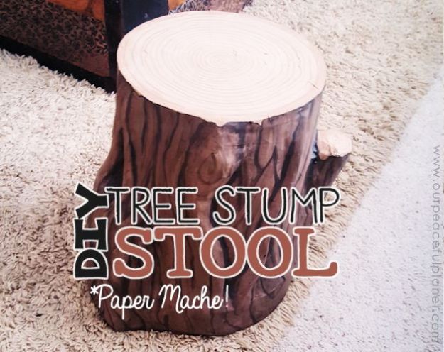 Creative Paper Mache Crafts - Paper Mache Tree Stump Stool - Easy DIY Ideas for Making Paper Mache Projects - Cool Newspaper and Paper Bag Craft Tips - Recipe for for How To Make Homemade Paper Mashe paste - Halloween Masks and Costume Tutorials - Sculpture, Animals and Ideas for Kids #diyideas #papermache #teencrafts #crafts