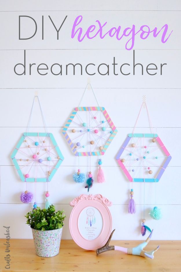 DIY Dream Catchers - DIY Hexagon Dreamcatcher- How to Make a Dreamcatcher Step by Step Tutorial - Easy Ideas for Dream Catcher for Kids Room - Make a Mobile, Moon Designs, Pattern Ideas, Boho Dreamcatcher With Sticks, Cool Wall Hangings for Teen Rooms - Cheap Home Decor Ideas on A Budget #diyideas #teencrafts #dreamcatchers