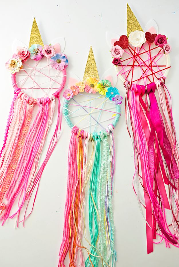 DIY Dream Catchers - DIY Unicorn Dreamcatchers - How to Make a Dreamcatcher Step by Step Tutorial - Easy Ideas for Dream Catcher for Kids Room - Make a Mobile, Moon Designs, Pattern Ideas, Boho Dreamcatcher With Sticks, Cool Wall Hangings for Teen Rooms - Cheap Home Decor Ideas on A Budget #diyideas #teencrafts #dreamcatchers