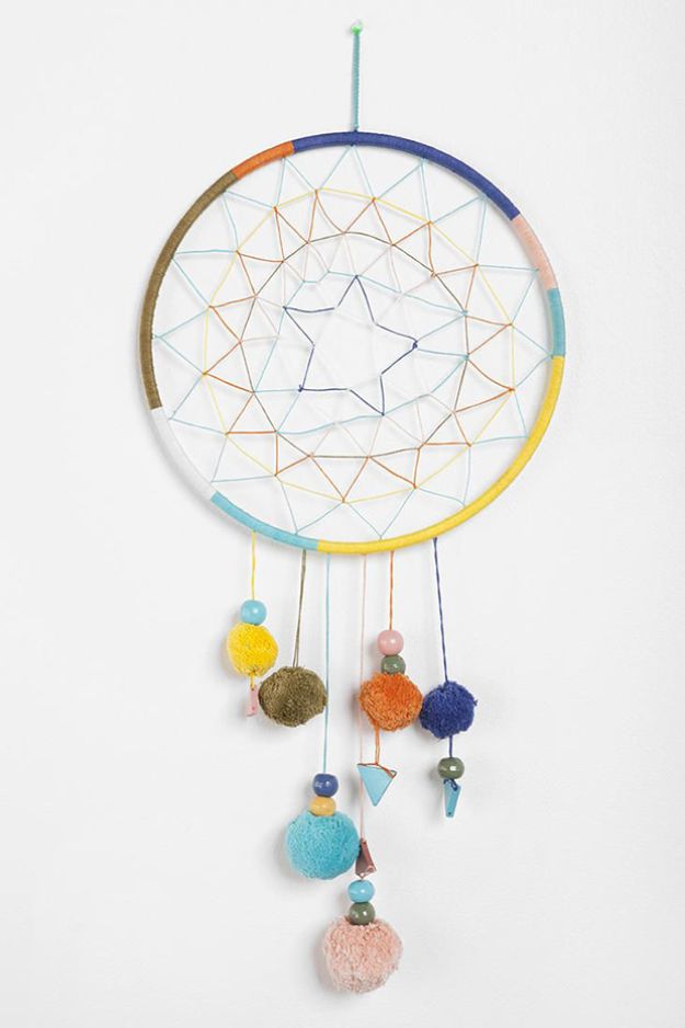 DIY Dream Catchers - Pom Pom Dreamcatcher - How to Make a Dreamcatcher Step by Step Tutorial - Easy Ideas for Dream Catcher for Kids Room - Make a Mobile, Moon Designs, Pattern Ideas, Boho Dreamcatcher With Sticks, Cool Wall Hangings for Teen Rooms - Cheap Home Decor Ideas on A Budget #diyideas #teencrafts #dreamcatchers