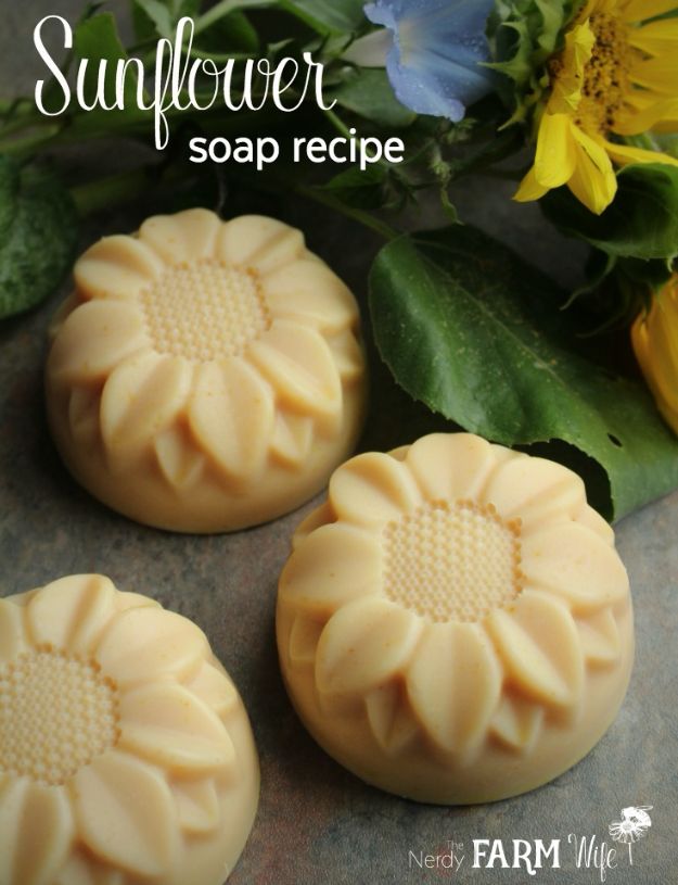 Soap Recipes DIY - Sunflower Soap - DIY Soap Recipe Ideas - Best Soap Tutorials for Soap Making Without Lye - Easy Cold Process Melt and Pour Tips for Beginners - Crockpot, Essential Oils, Homemade Natural Soaps and Products - Creative Crafts and DIY for Teens, Kids and Adults #soaprecipes #diygifts #soapmaking