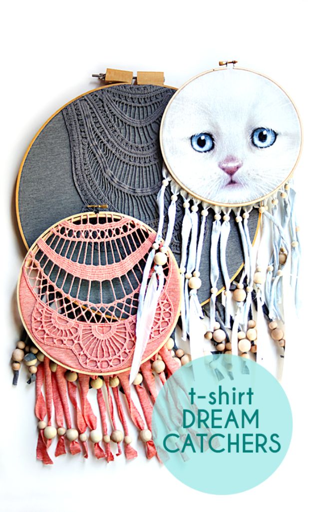 DIY Dream Catchers - T-Shirt Dreamcatcher - How to Make a Dreamcatcher Step by Step Tutorial - Easy Ideas for Dream Catcher for Kids Room - Make a Mobile, Moon Designs, Pattern Ideas, Boho Dreamcatcher With Sticks, Cool Wall Hangings for Teen Rooms - Cheap Home Decor Ideas on A Budget #diyideas #teencrafts #dreamcatchers