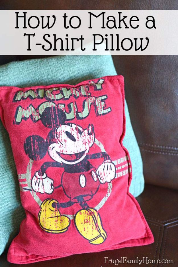 DIY Ideas With Old T-shirts - Make a T-Shirt Pillow - Tshirt Makeovers and Transformation Ideas for Tee Shirts - DIY Clothes to Make On A Budgert - Creative and Easy Fashion Ideas for Teen Girls, Teenagers, Adults - Cut and Refashion Your Shirts With These Step by Step Tutorials #teencrafts #tshirtideas #diyclothes #fashion #crafts