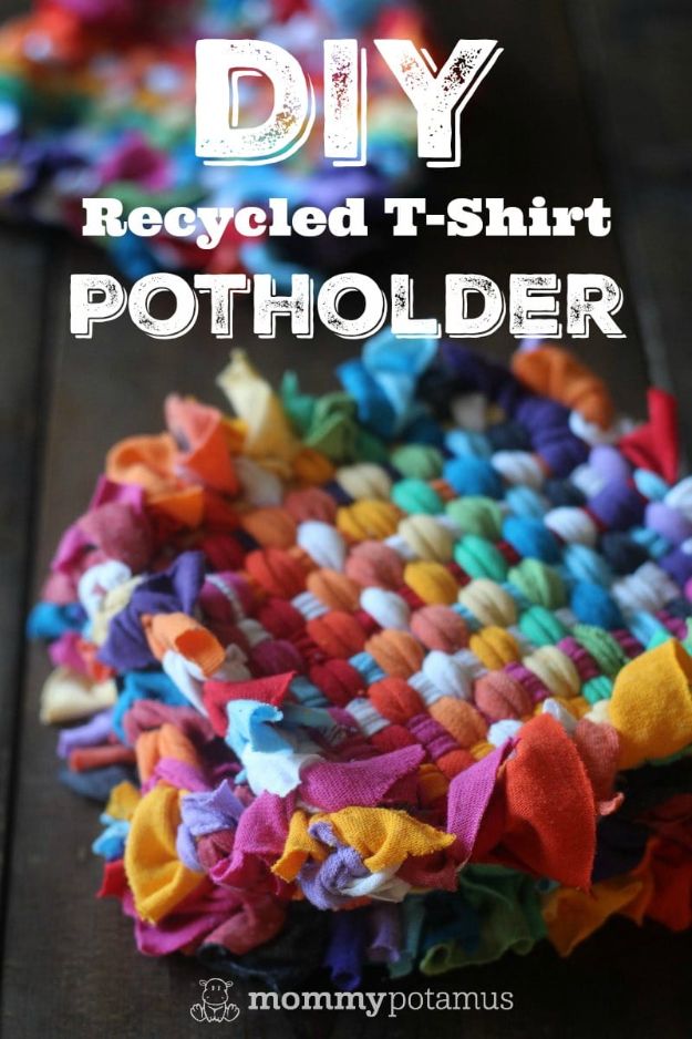 DIY Ideas With Old T-shirts - Recycled T-Shirt Potholders - Tshirt Makeovers and Transformation Ideas for Tee Shirts - DIY Clothes to Make On A Budgert - Creative and Easy Fashion Ideas for Teen Girls, Teenagers, Adults - Cut and Refashion Your Shirts With These Step by Step Tutorials #teencrafts #tshirtideas #diyclothes #fashion #crafts