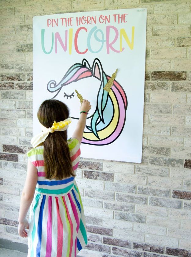 DIY Unicorn Party Ideas - Pin the Horn on the Unicorn - Throw A Unicorn Themed Party With These Cheap and Easy but Super Creative Projects - Unicorns Decorations for Parties With Rainbow, Glitter and Fun Colors - Banners, Signs, Cakes and Tabletop Decor for the Best Birthday Party Ever - Girls, Teens and Kids Love These Fun Crafts #birthdayparty #partyideas #unicorn #kidparty