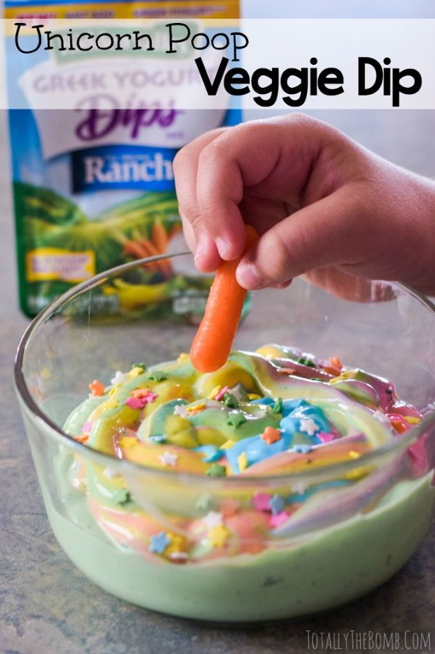 DIY Unicorn Party Ideas - Unicorn Poop Veggie Dip - Throw A Unicorn Themed Party With These Cheap and Easy but Super Creative Projects - Unicorns Decorations for Parties With Rainbow, Glitter and Fun Colors - Banners, Signs, Cakes and Tabletop Decor for the Best Birthday Party Ever - Girls, Teens and Kids Love These Fun Crafts #birthdayparty #partyideas #unicorn #kidparty