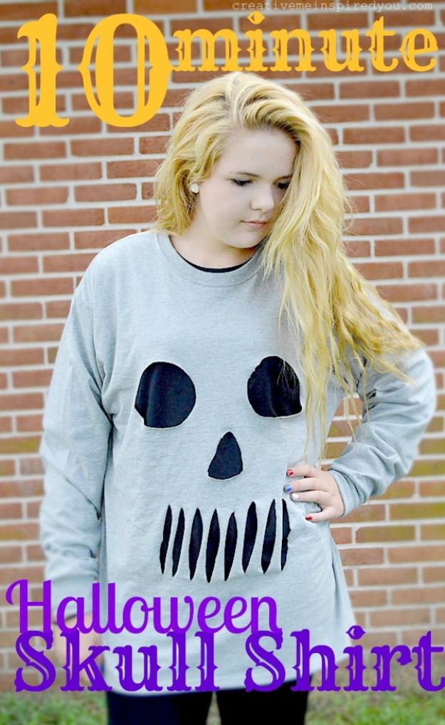 Teen Costume Ideas - Halloween Skull Shirt - Easy Costumes for Halloween - Cheap DIY Costumes for Teens - Scary, Spooky, Ideas for Couples, Groups and Friends - Quick Last Minute Hallloween Costumes, Best Celebrity Ideas - Dolls, Zombies, Ghosts, Makeup Tutorials Teenagers Dress Up Idea-