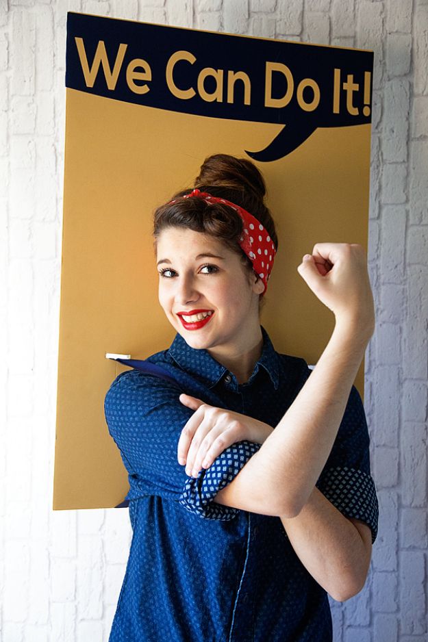 Teen Costume Ideas - Rosie the Riveter Costume - Easy Costumes for Halloween - Cheap DIY Costumes for Teens - Scary, Spooky, Ideas for Couples, Groups and Friends - Quick Last Minute Hallloween Costumes, Best Celebrity Ideas - Dolls, Zombies, Ghosts, Makeup Tutorials Teenagers Dress Up Idea-