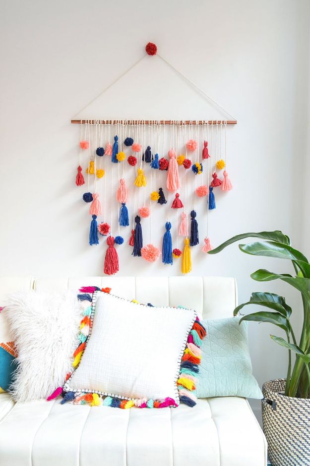 Cheap Wall Decor Ideas - Adorable Pom-Pom Tassel Wall Hanging - Cute and Easy Room Decor for Teens - Ideas for Teenager Bedroom Walls - Boys and Girls Room Canvas Wall Art and Decorating #teen #roomdecor #diydecor