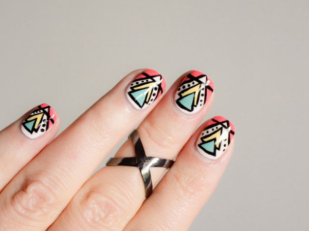 DIY Nail Art Ideas - Aztec Nail Art - Easy Step by Step Design Idea for Nails - How to Make Manicures at Home Simple - Paint and Polish Tips #nailart #naildesigns #nailart #diynails #diybeauty #naildesigns #teencrafts