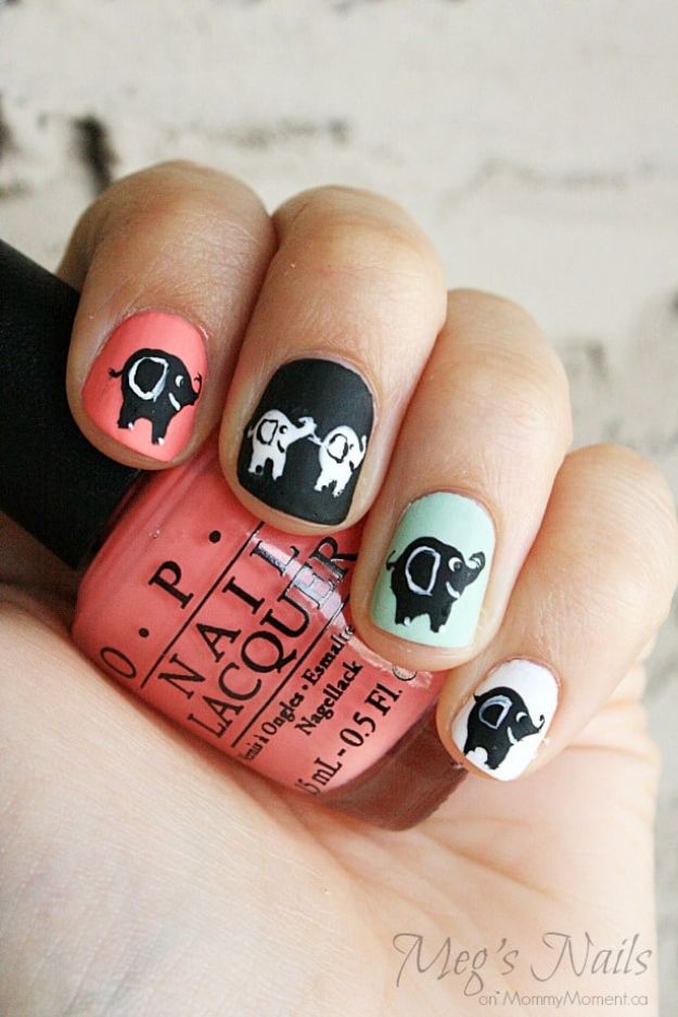 DIY Nail Art Ideas - DIY Elephant Nail Art - Easy Step by Step Design Idea for Nails - How to Make Manicures at Home Simple - Paint and Polish Tips #nailart #naildesigns #nailart #diynails #diybeauty #naildesigns #teencrafts